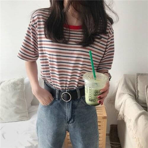 T-shirt Women Vintage Striped Classic T-shirts For Women Harajuku T Shirt Summer Casual Short Sleeve Female Top Tee Hot Sale