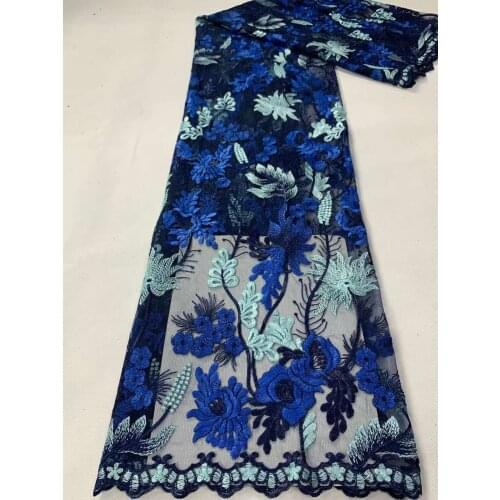 Hot Sale African Nigerian Mesh Lace Fabric Flowers Tulle Full Embroidery Craft Sewing Designer DIY Party Wedding Dress 5 Yards