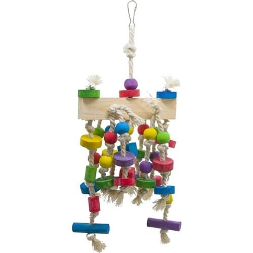 Parrot Toy Bird Toy Cotton Rope Colorful Beads Wooden Block Nibble String Standing Bar Climbing Frame