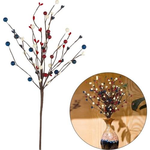 Artificial Branch Berry Stems 4th Of July Cutting Red Festival Blue Ornament Crafts Patriotic Pip Independence Day Decor New2021