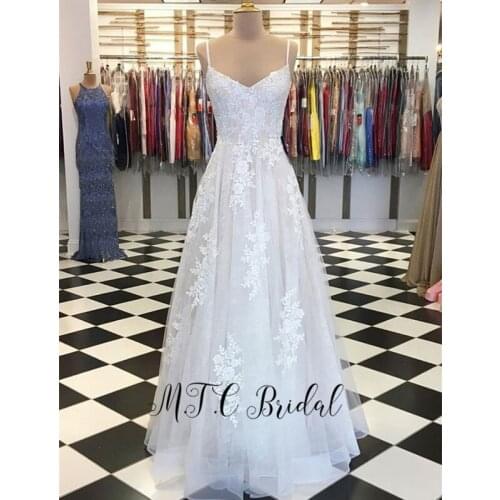 Graceful Lace Evening Dress Spaghetti Strap A Line Floor Length Long Formal Women Dresses 2019 Custom Made Vestido De Festa