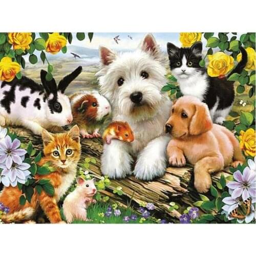 Kexinzu Full Square/Round 5D Diy Diamond Painting Cross Stitch "Animal Dog Cat " Diamond 3D Embroidery Mosaic Home Crafts