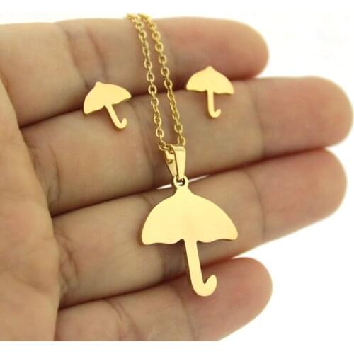 1 Set Gold Color Stainless Steel Umbrella Jewelry Sets Charms Tools Earrings Necklace For Women Girls Gift