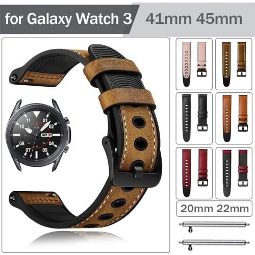 Leather Watchband for Samsung Galaxy Watch 3 41mm 45mm Strap Bracelet Belt WristStrap Watchband Bands Accessories Loop Straps