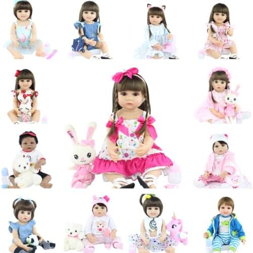 55 CM Full Silicone Body Reborn Baby Doll Toys For Girl Long Hair Princess Toddler Smile Bebe Dress Up Boneca Kid Birthday Gift