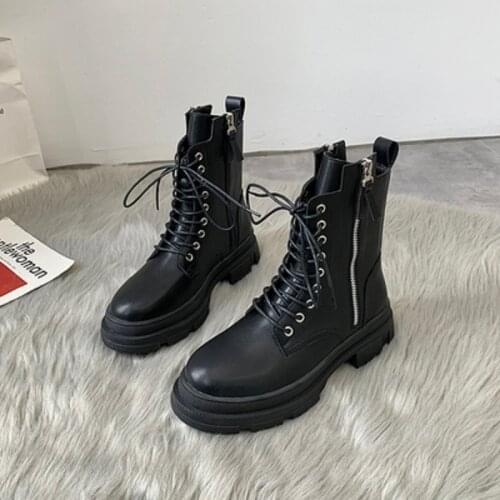 Summer new womens motorcycle boots thick-soled thick-heeled British style short tube Martin boots