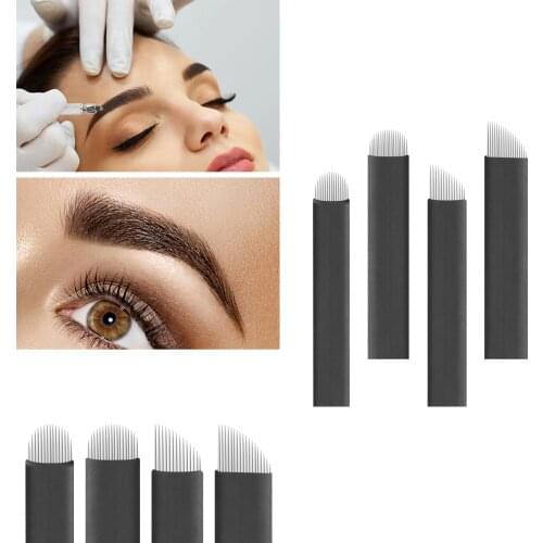 80PCS Microblading BLACK Flex Tattoo Needles S14 S21 U shape 12U 18U Eyebrow Needles for Embroidery Makeup Tattoo Supplies