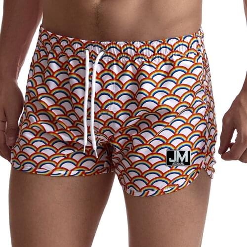JOCKMAIL Mens Swimwear Swim Shorts Trunks Beach Board Shorts Swimming Pants Swimsuits Surffing Shorts Rainbow Maple Leaf Pattern