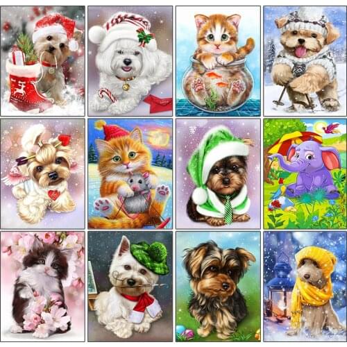 5D Diy Diamond Painting Kit Cartoon Animal Cats and Dogs Home Decoration Wall Full Square/Round Mosaic Embroidery Cross Stitch