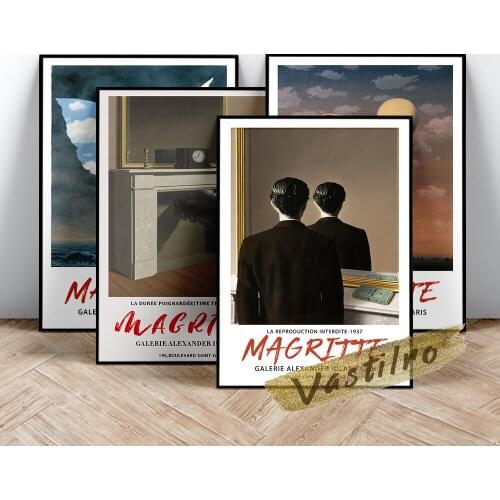 Magritte Exhibition Museum Poster Retro Wall Art Canvas Painting Vintage Prints Art Modern Home Room Decor Gallery Wall Picture