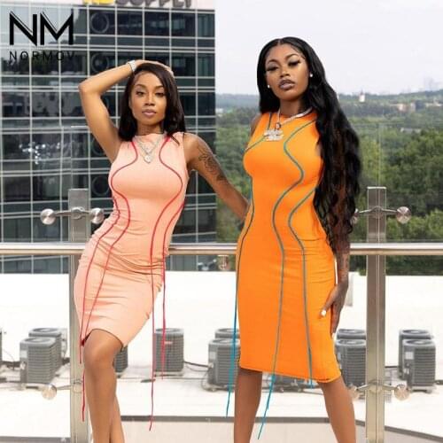 NORMOV Solid Color Dresses for Women 2021 Summer Tassel Casual Sbodycon Dress Comfort Sleeveless Slim Short Dresses Women