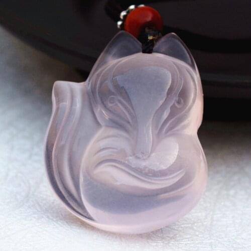 Drop Shipping wholesale Natural Pink Ice crystal Jades Pendant Necklace Carved Fox Pendant Gift for Womens Fashion Jewelry