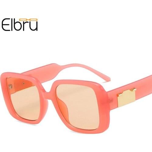 Elbru Fashion Square Personalized Sunglasses Metal Patch Wide-legged Sun Glasses Comfortable Frame Sunshades For Woman And Men