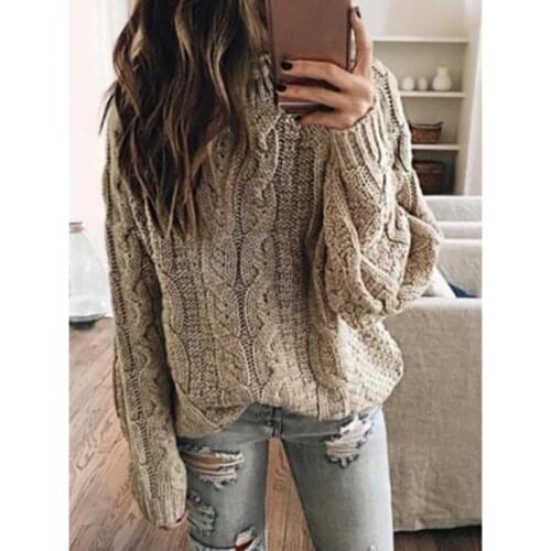 Sweater Fashion Autumn and Winter O-neck Long-sleeved Sweater Womens Knitted Warm Loose Loose Casual Sweater Multi-color Ladies