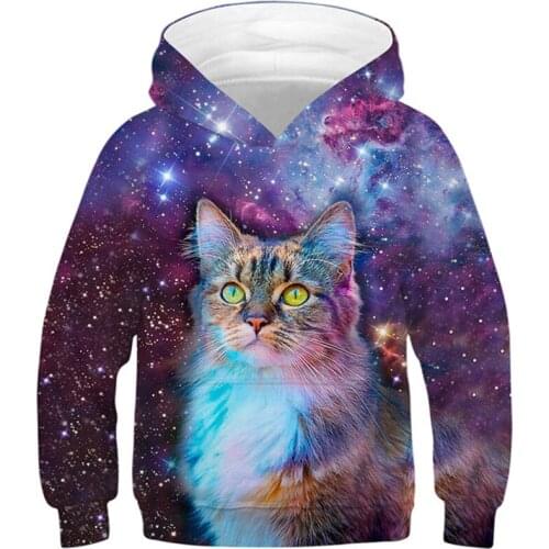 Boy Girl Fashion Cat Vortex Colorful Galaxy Paint 3D Hoodies Children Outerwear Harajuku Loose Hooded Sweatshirt Kids Pullovers