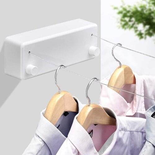 Outdoor Clothes Drying Rack Rope Home Storage 2 Rope Telescopic Stainless Steel Indoor Retractable Clotheslines Wall Drying Rack