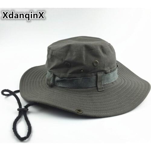 XdanqinX Summer Mens Womens Tourism Bucket Hats Large Brim Round Fashion Casual Fishing Hat Wind Rope Fixing Sun Hat Adult