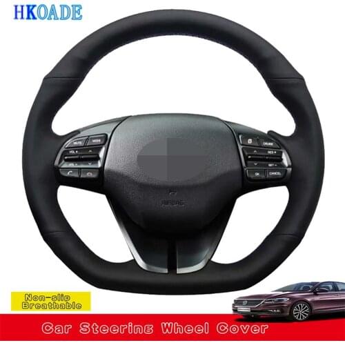 DIY Hand-stitched Black Soft Suede Leather Car Steering Wheel Cover For Hyundai Elantra 4 2019 2018 2017 2016 Ioniq 2017-2019