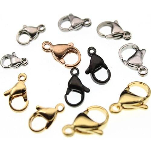 20Pcs Stainless Steel Rose Gold Black Lobster Claw Clasps Jewelry Findings DIY Necklace Bracelet Making Accessories 9 10 12 15MM