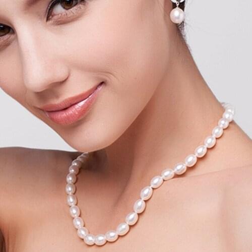 High quality Pearl Jewelry AAAA Natural freshwater Pearl 6-7mm Rice 925 sterling silver Jewelry lang necklace For Women