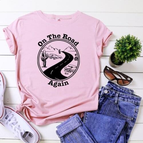 100% Cotton Oversized Womens T-shirt O-Neck Short Sleeve Harajuku Cloth On The Road Top Casual Female T shirt 2020 Summer