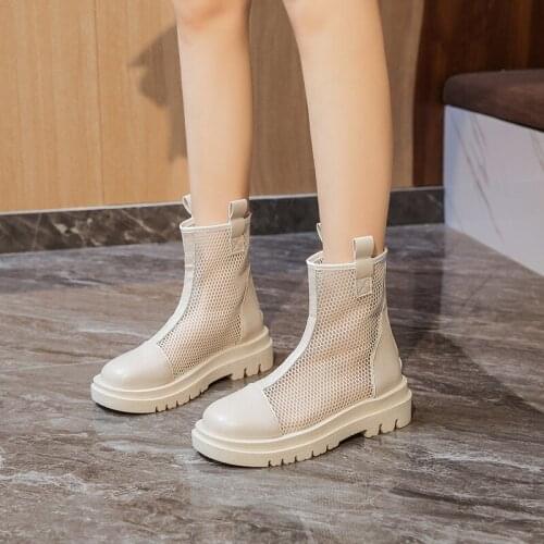 Hot Sale Women Sandals PU Mesh Zipper Women High Heels Summer Round Toe Square Heel High Heels Women Sandals Women Shoes