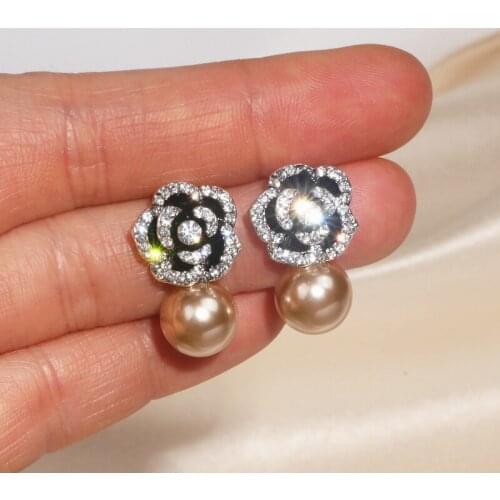 Classic Elegant Sweet Flower Crystal Earrings For Women Fashion Imitation Pearl Earrings Wedding Party Bijoux Jewelry Gifts