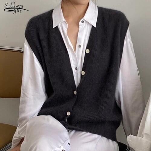 Loose Autumn And Winter Wool Knitted Vest Sweater For Women Loose Solid Sleeveless Sweaters Women Cardigan Sweater Vest 16348