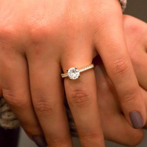 Round Zircon Cz Gold Color Silver Lady Ring