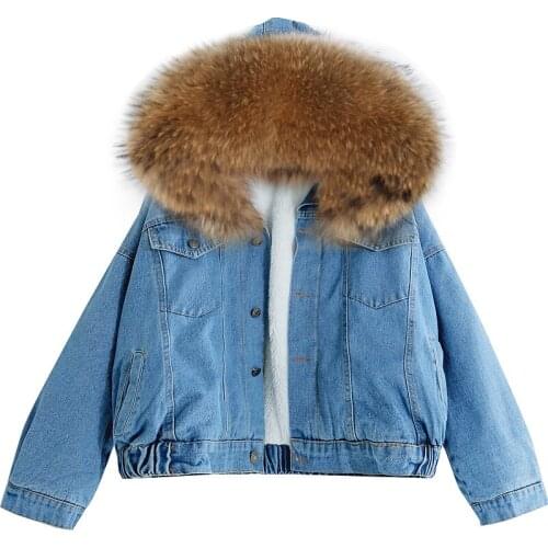 18CM Real Fur Collar Winter fur Coat Women 2019 New Fashion Fur coat Artificial wool lining Winter Warm Female Outerwear