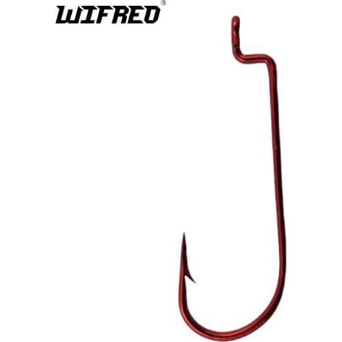 100PCS Narrow Red J Bend Worm Hook for Carolina Rigs Bass Fishing Hooks Retail Sharp Point 5/0 4/0 2/0 1/0 1 2 4 6 [YG83209]