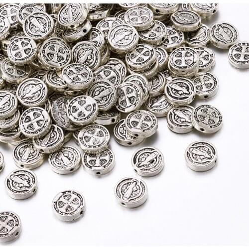 1000 PCs 10x2.5mm Flat Round Saint Benedict Medal Jesus Crucifix Cross Lead Free Tibetan Style Beads for DIY Jewelry Making