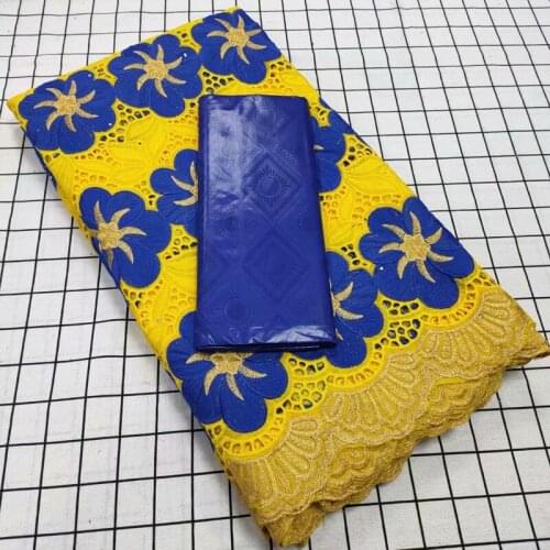 2.5+2.5 Yards Swiss Voile Lace 100% Cotton African Bazin Material Women Evening Dress Long Party Lace Evening Gowns Fabric