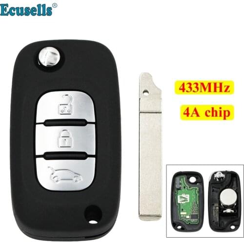 3 Buttons OEM Flip Remote Key fob 433MHz with 4A chip for Mercedes-Benz Smart Fortwo 453 Forfour 2015-2017