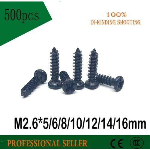 500pcs M2.6*5/6/8/10/12/14/16 mm GB845 Galvanized black micro electronic screw cross phillips round pan head self tapping screws