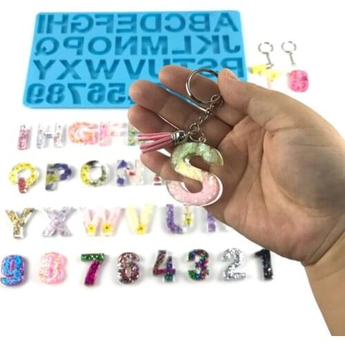 Alphabet Keychain Epoxy Resin Mold English Letters Number Pendants Casting Silicone Mould DIY Crafts Jewelry Casting Tools