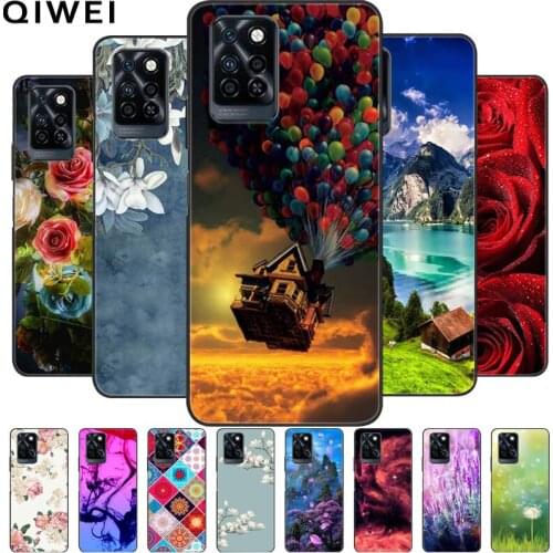 Soft TPU Case For Infinix Note 10 Pro NFC Cover Black Silicone Phone Cases for Infinix Note10 Pro Shells Flowers Print Funda
