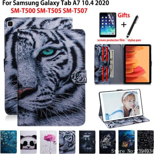For Samsung Galaxy Tab A7 10.4 2020 Case Cover T500 SM-T500 SM-T505 SM-T507 Funda Tablet Animal Pattern Stand Shell Capa +Gift