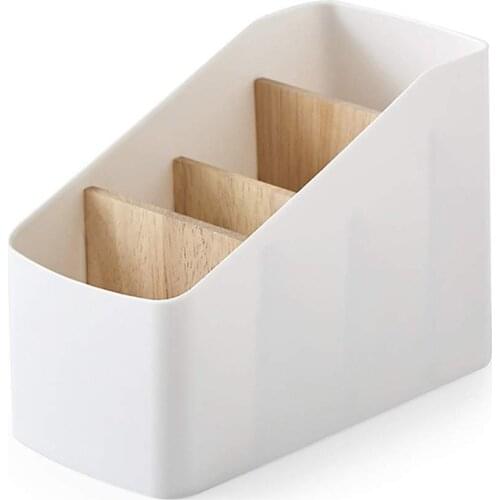 Wood Plastic Remote Control Holder Caddy,Detachable 4 Compartments Office Desktop Organizer Pen Pencil Holder