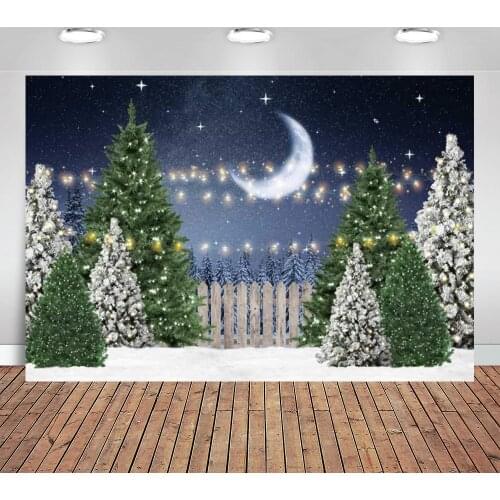 Christmas Night Backdrop for Photography Winter Xmas Pine Tree Snow Background Decoration Banner for Baby Shower Birthday Studio
