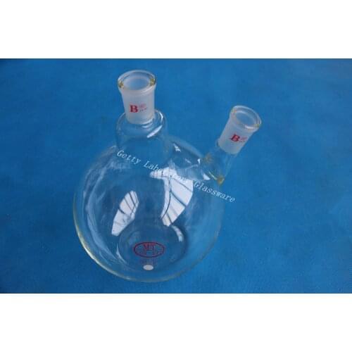 2L 2-neck (two-neck) flat bottom boiling flask ,2000ml, 24/40 joint,heavy wall ( borosilicate glass materiel)