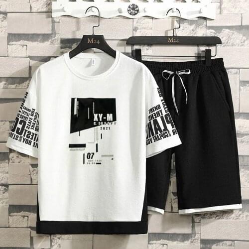 2021 Men Patchwork Print Sets Streetwear Hip Hop Short Sleeve Sports Shorts Fashion Men Set Casual Tracksuit Summer 2 Piece Suit
