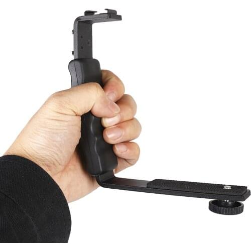 L-Shaped Photography Grip, 2 Hot Shoe Mount Camera Flash Bracket for Canon Nikon Sony Speedlite/Monitor/Camcorder/Microphone