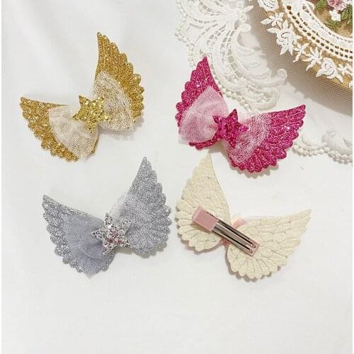 Miss Cute Angel Wing Princess Hairgrips Glitter Hair Bows with Clip Dance Party Bow Hair Clip Girls wholesale Hair Accessories