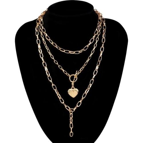 Multi Layered Women Necklace Choker Punk Necklace Chain Heart Female Popular Street Party Jewelry Gold Color Birthday Gif