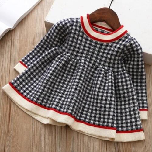 Fashion Baby Girls Winter Plaid Sweater Dresses Clothes Toddler Infant Christmas Knitted Dress Kids Autumn Spring Children Cloth