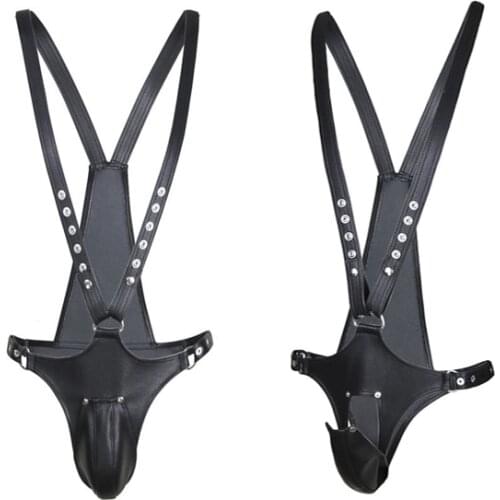 Men Sexy Underwear Leather Sling Thong Panties Detachable Cock Cage Erotic Chastity Device Harness Binding Couple Sex Toys