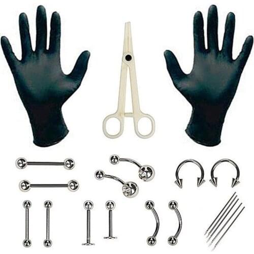 Piercing Jewelry Needles Kit Sex Belly Tongue Eyebrow Nipple Lip Nose Disposable Piercing Jewelry Tool Sets Hot 20pcs / Set