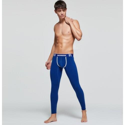 Low Waist Mens Brand Underwear Cotton Solid GYM Sport Stretch Leggings Sportswear Long-Pants Soft Long Johns Male pants