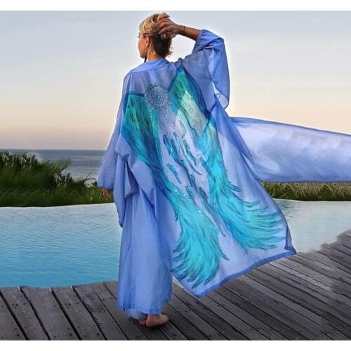 New Cover-ups Print Beach Kimono Kaftan Bikini Cover up Long Pareo Tunic Chiffon Swimsuit Cover up Robe Plage Sarong Beachwear